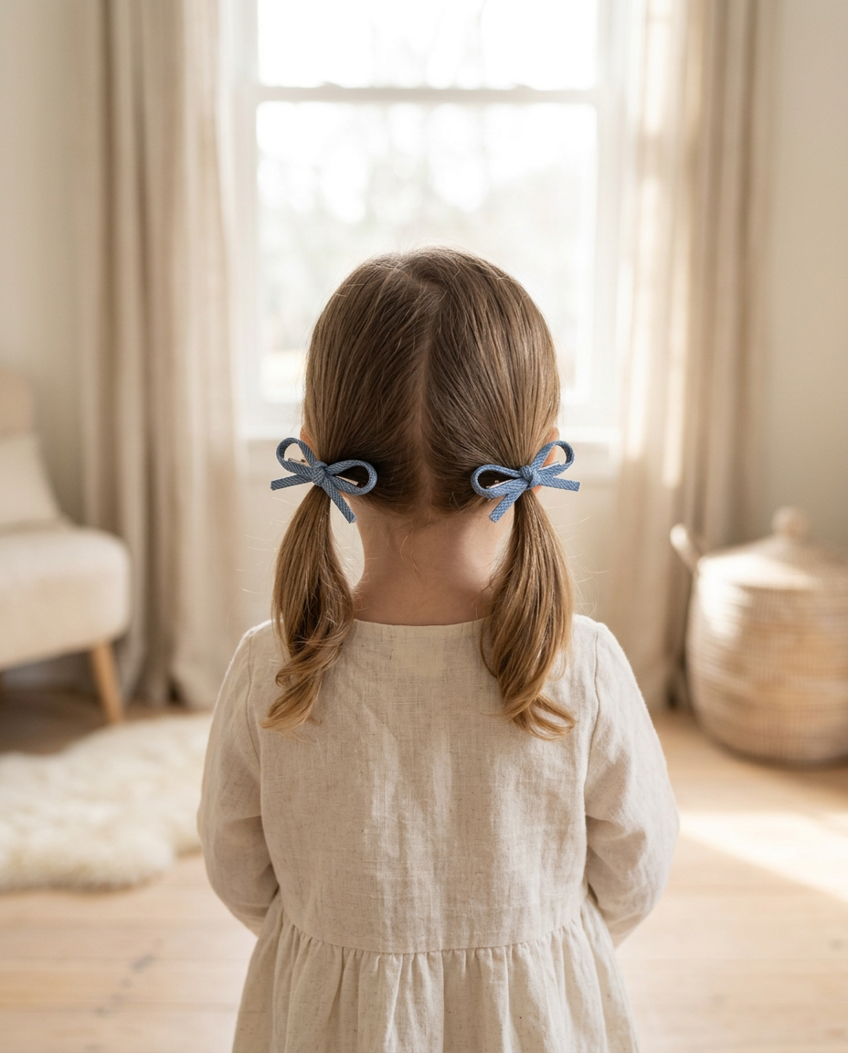 Chambray Ribbon Bow Clips