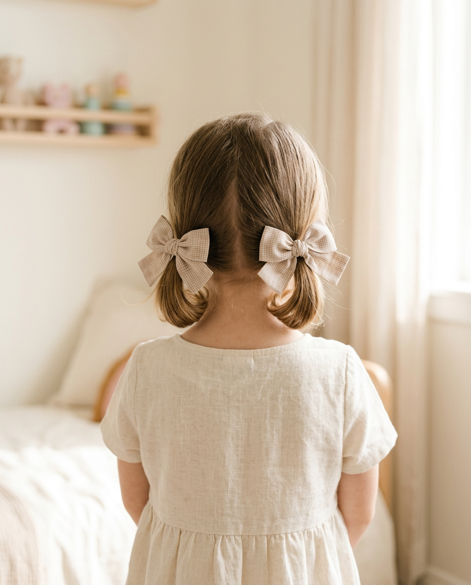 Oat Mini Gingham Bow Set