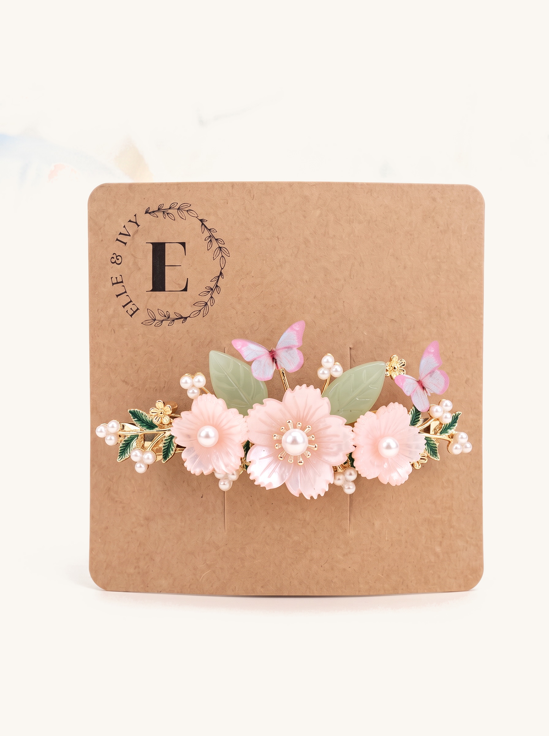 Blossom & Butterfly Barrette — on the Elle & Ivy packaging card
