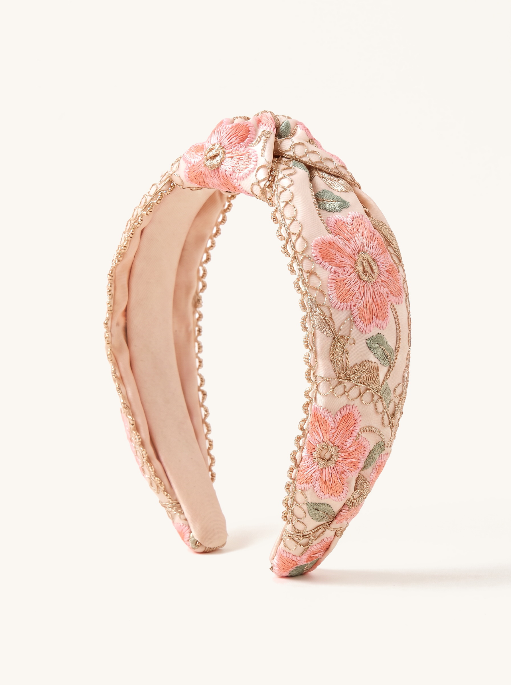 Coral Blossom Embroidered Knot Headband — on the Elle & Ivy packaging card