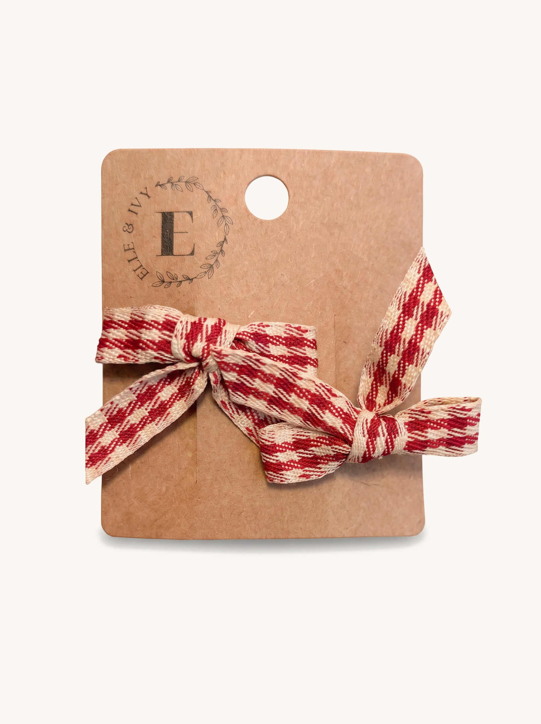 Cranberry Gingham Ribbon Bow Set — on the Elle & Ivy packaging card