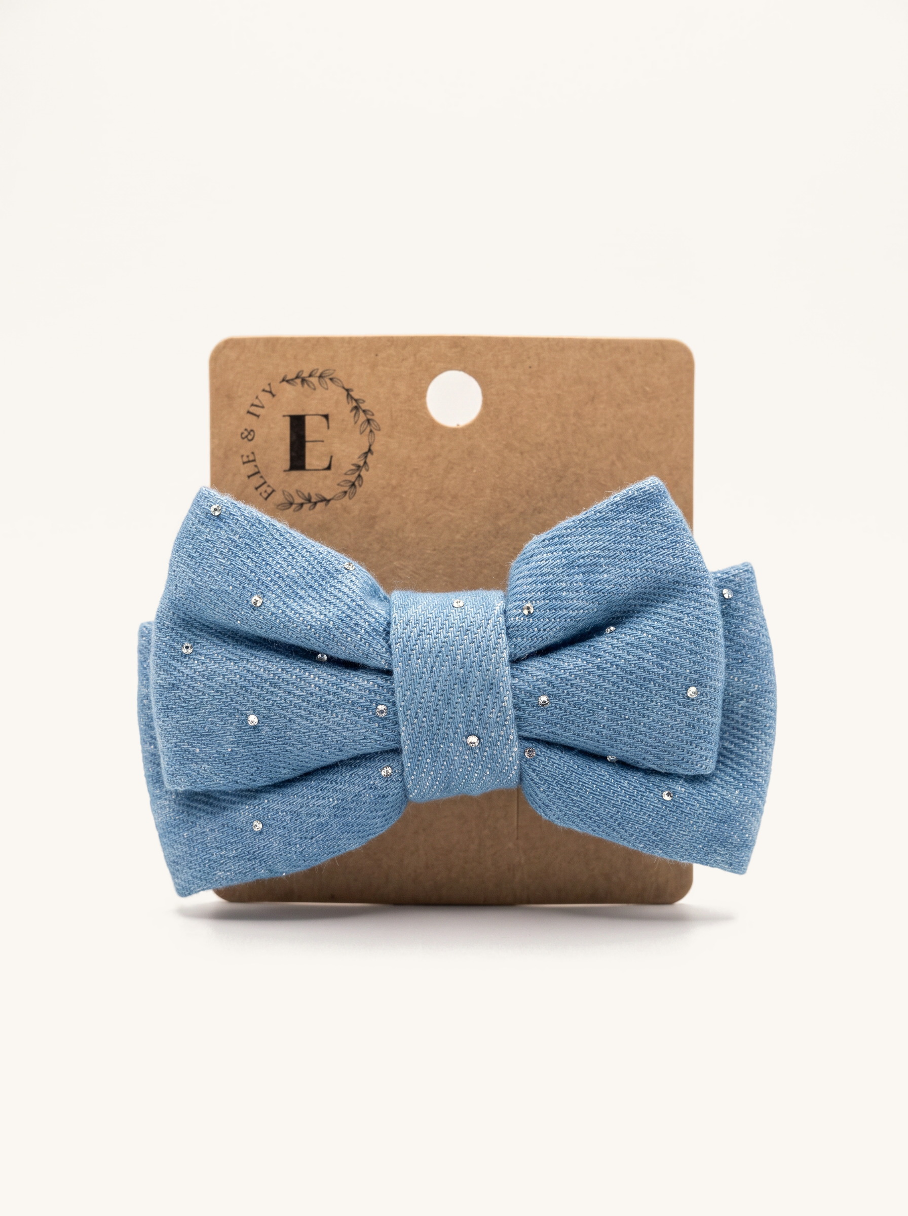 Crystal Blue Knit Bow — on the Elle & Ivy packaging card