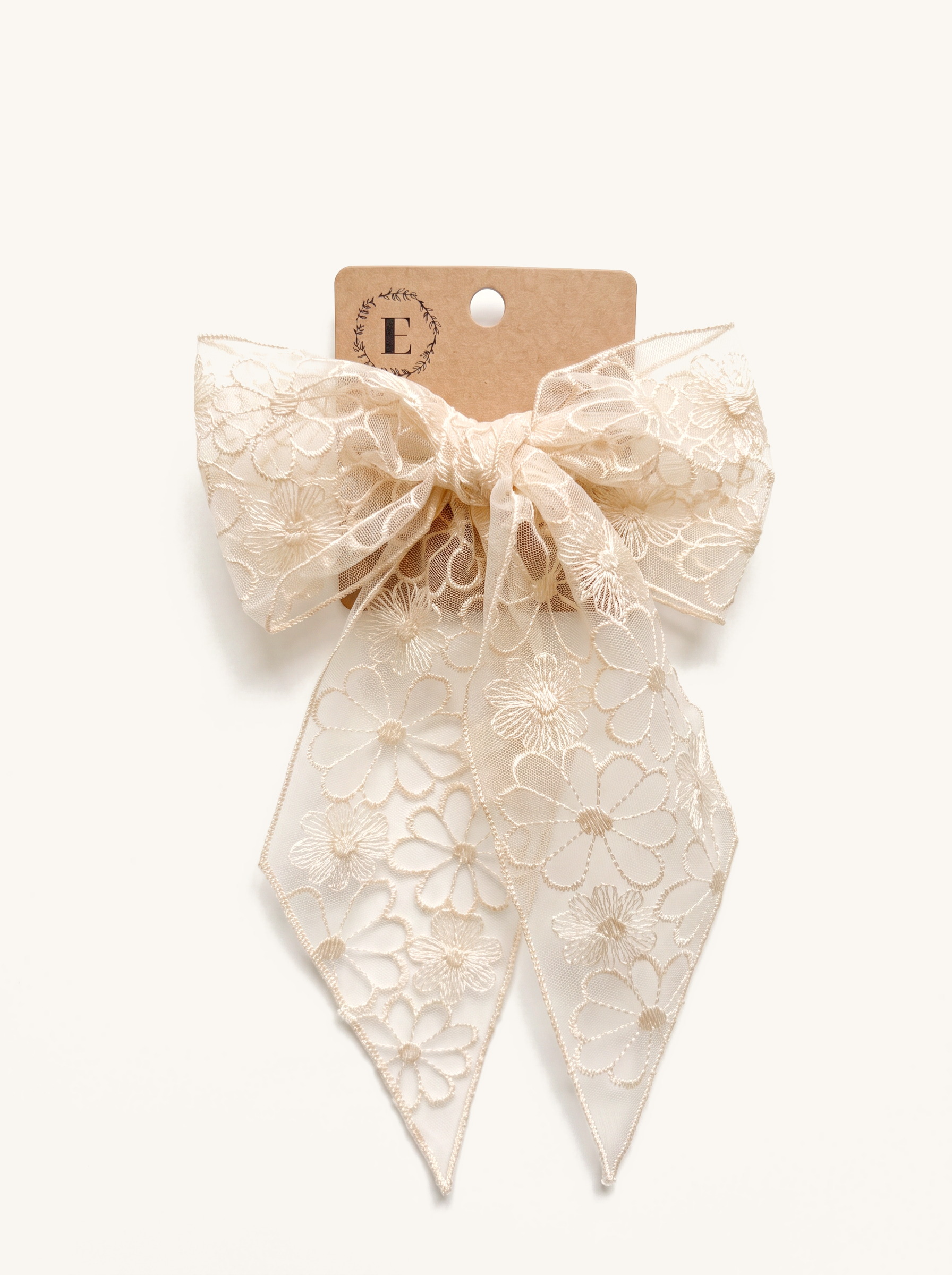 Daisy Lace Long-Tail Bow — on the Elle & Ivy packaging card