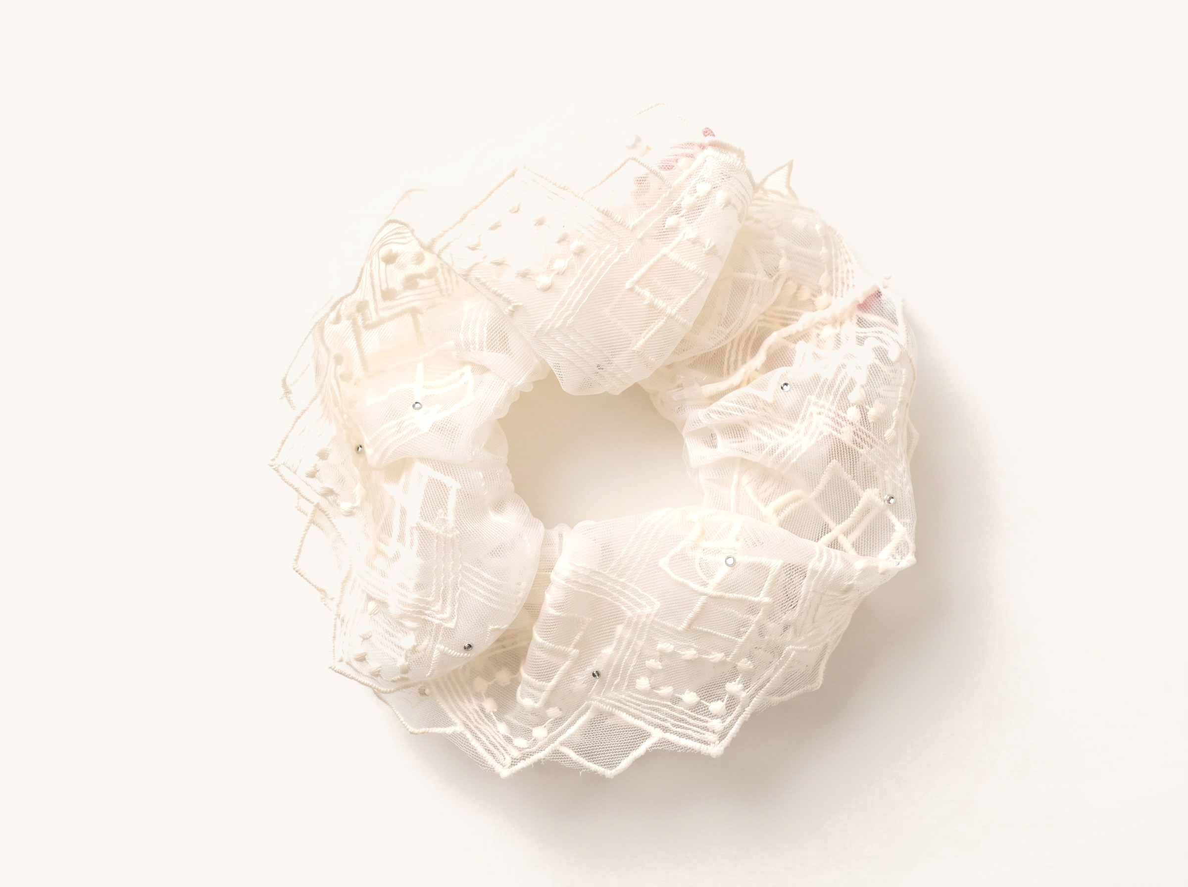 Antique Lace Ruffle Scrunchie — on the Elle & Ivy packaging card