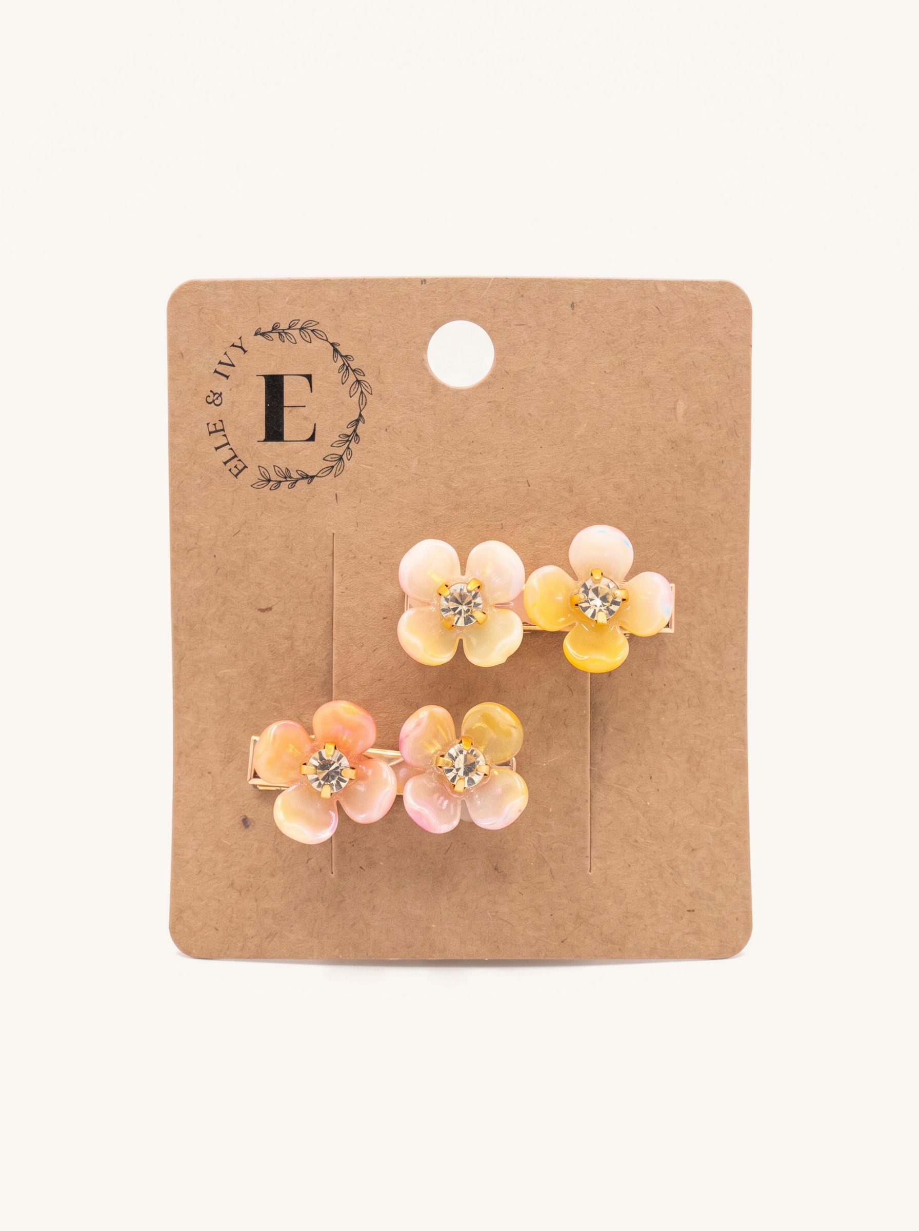 Opal Peach Blossom Clip Set — on the Elle & Ivy packaging card