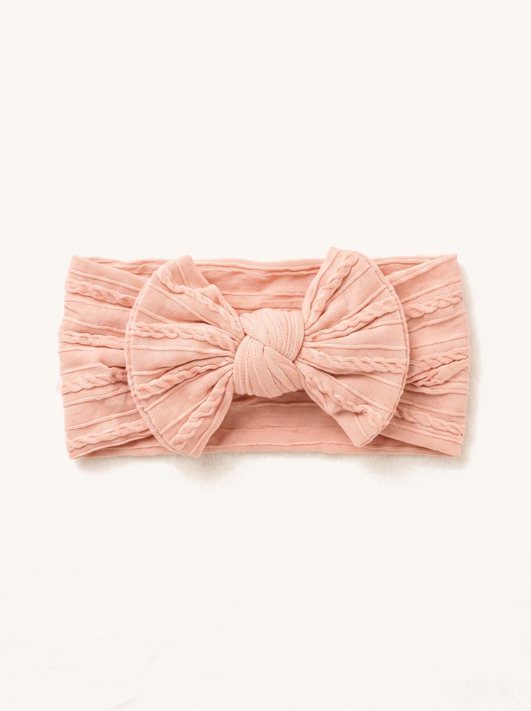 Peach Cable Knit Bow Headband — on the Elle & Ivy packaging card