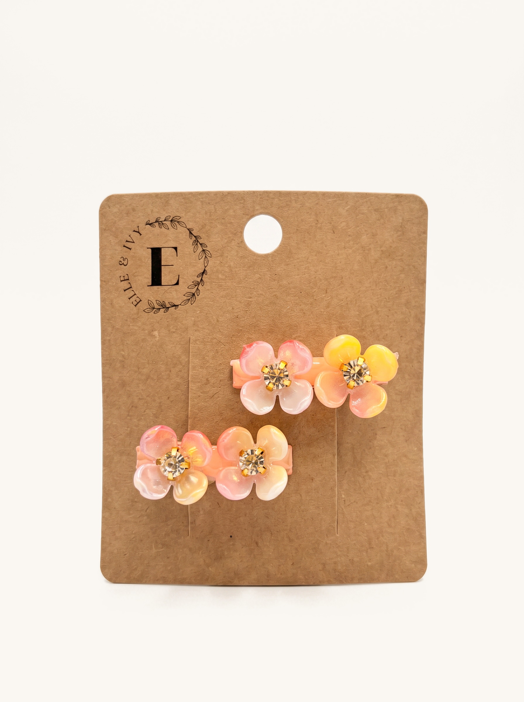Peach Sorbet Bloom Clip Set — on the Elle & Ivy packaging card