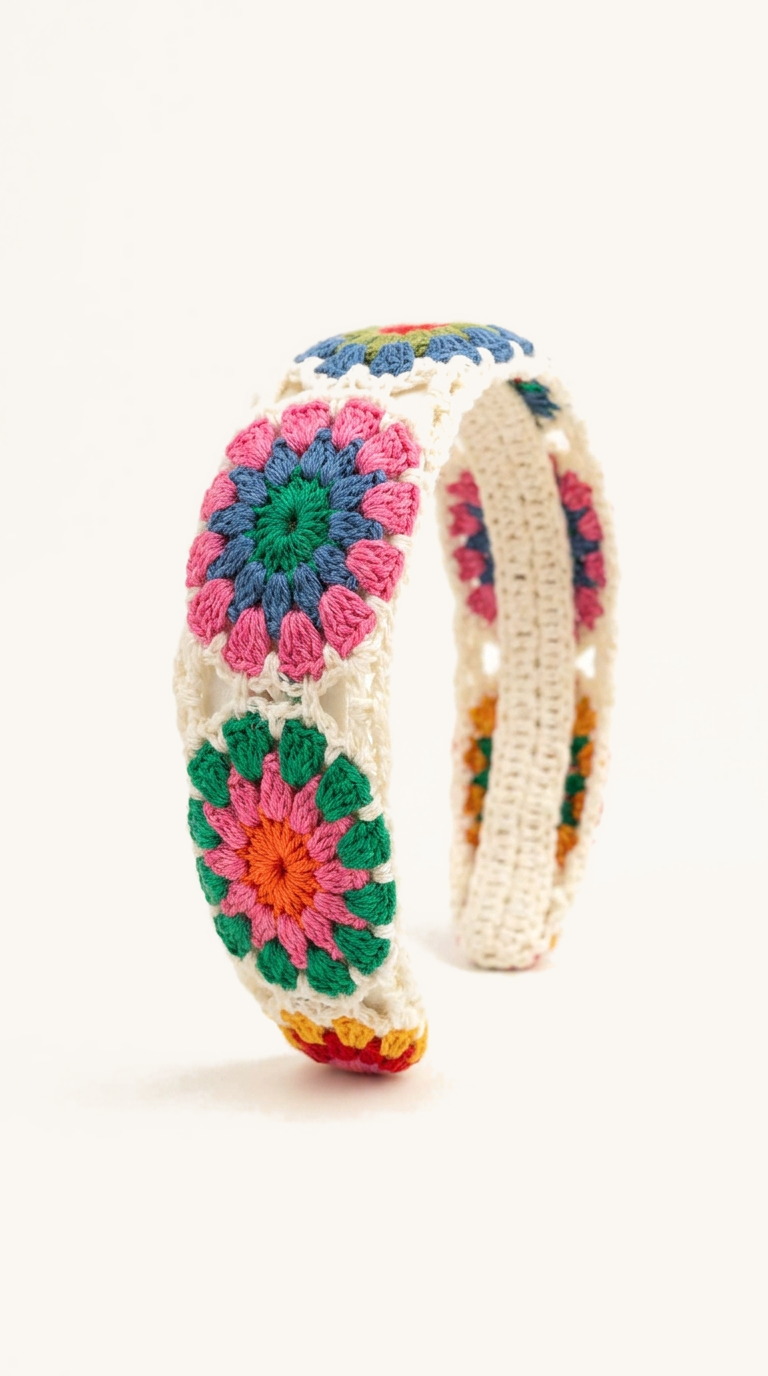 Rose Garden Granny Square Headband — on the Elle & Ivy packaging card