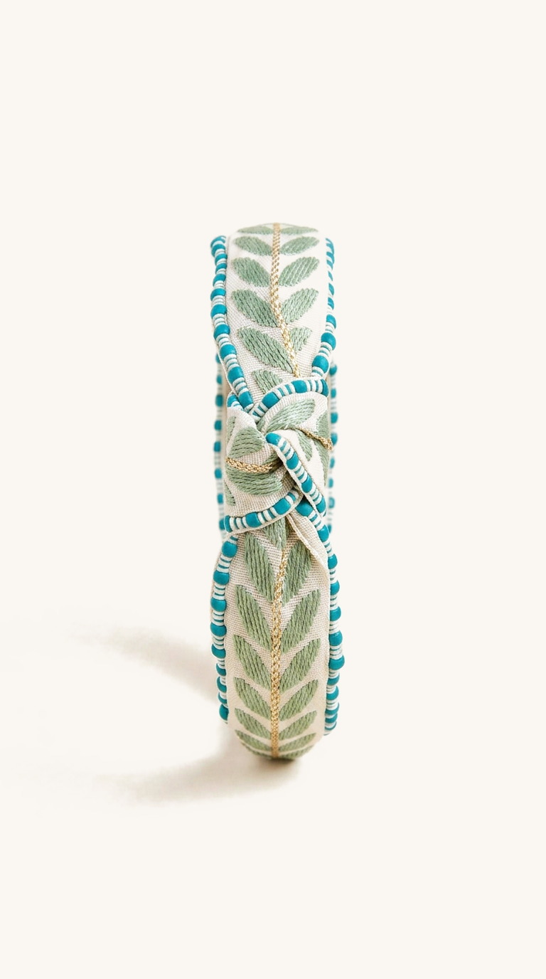 Sage Leaf Beaded Headband — on the Elle & Ivy packaging card