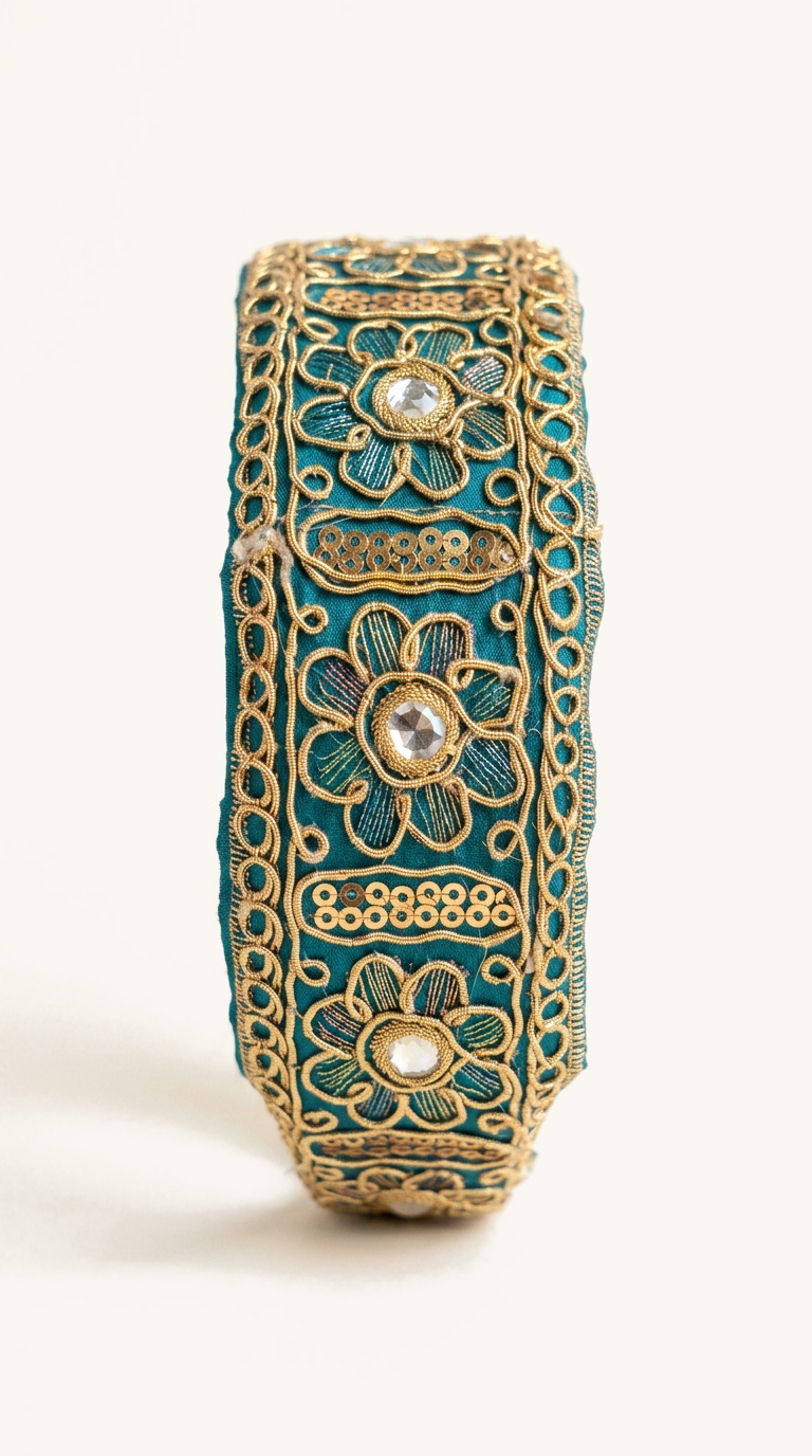 Teal & Gold Embroidered Headband — on the Elle & Ivy packaging card